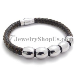 Pulsera De Cuero Y Titanio De Moda