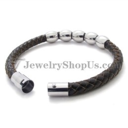 Pulsera De Cuero Y Titanio De Moda