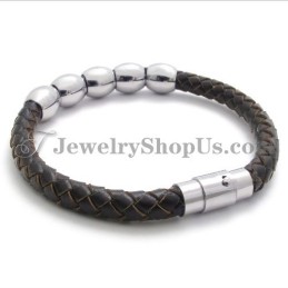 Pulsera De Cuero Y Titanio De Moda