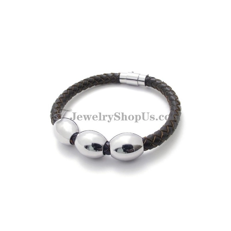 Pulsera De Titanio Y Cuero Marrón De Moda Pulsera De Titanio Y Cuero Marrón De Moda