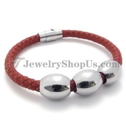 Pulsera De Titanio Rojo Y Cuero