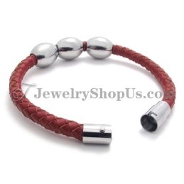 Pulsera De Titanio Rojo Y Cuero