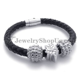 Pulsera De Titanio Y Cuero Negro