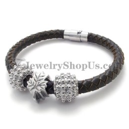 Pulsera De Titanio Y Cuero Marrón