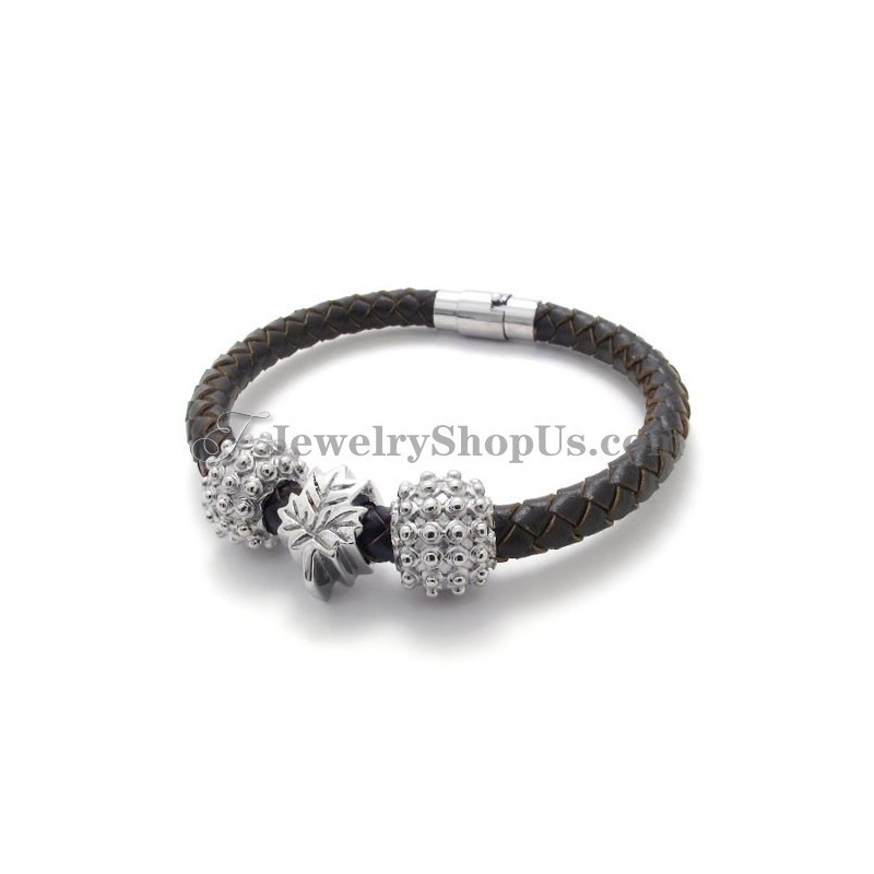 Pulsera De Titanio Y Cuero Marrón