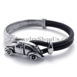 Elegante Pulsera De Cuero Con Titanio