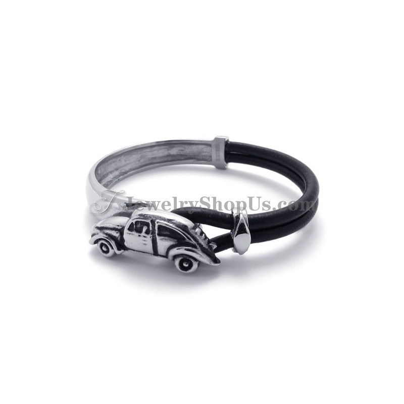 Elegante Pulsera De Cuero Con Titanio