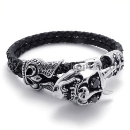 Pulsera De Cuero Negro De Moda Con Titanio