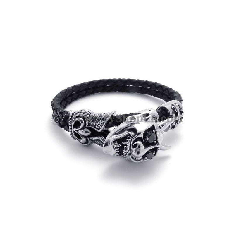 Pulsera De Cuero Negro De Moda Con Titanio Pulsera De Cuero Negro De Moda Con Titanio