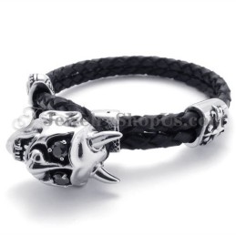 Pulsera De Cuero Negro De Moda Con Titanio