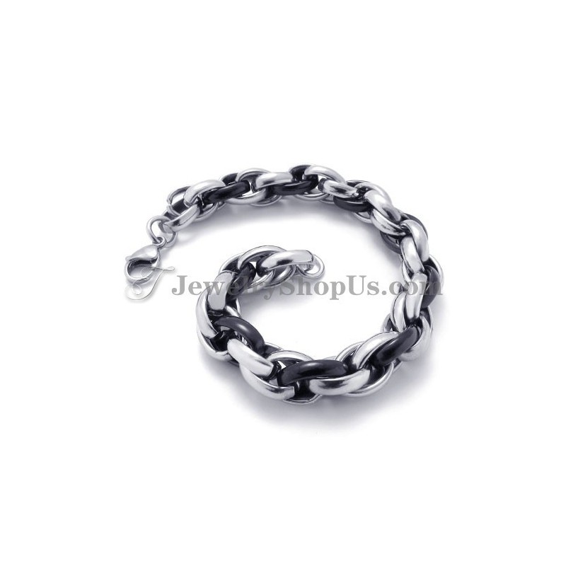 Pulsera De Titanio De Moda Negra Y Plateada