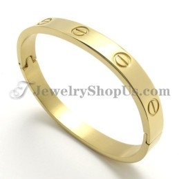 Elegante Pulsera De Titanio Dorado Para Mujer