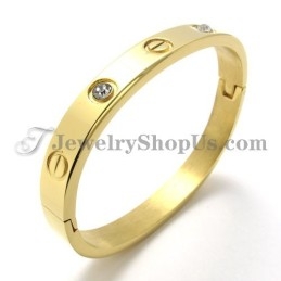 Pulsera De Titanio Dorado De Moda Con Diamantes De Imitación
