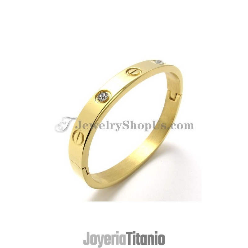 Pulsera De Titanio Dorado De Moda Con Diamantes De Imitación