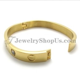 Pulsera De Titanio Dorado De Moda Con Diamantes De Imitación