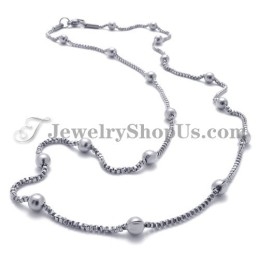 Elegante Collar De Cuentas De Plata Y Titanio Para Mujer
