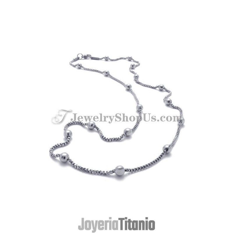 Elegante Collar De Cuentas De Plata Y Titanio Para Mujer