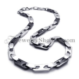 Elegante Collar De Titanio Negro Y Plateado