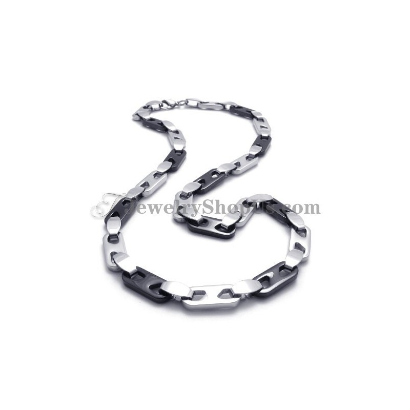 Elegante Collar De Titanio Negro Y Plateado Elegante Collar De Titanio Negro Y Plateado