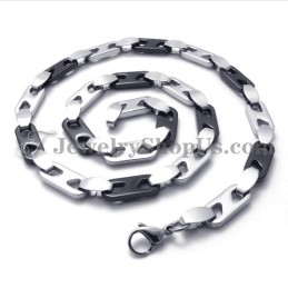Elegante Collar De Titanio Negro Y Plateado