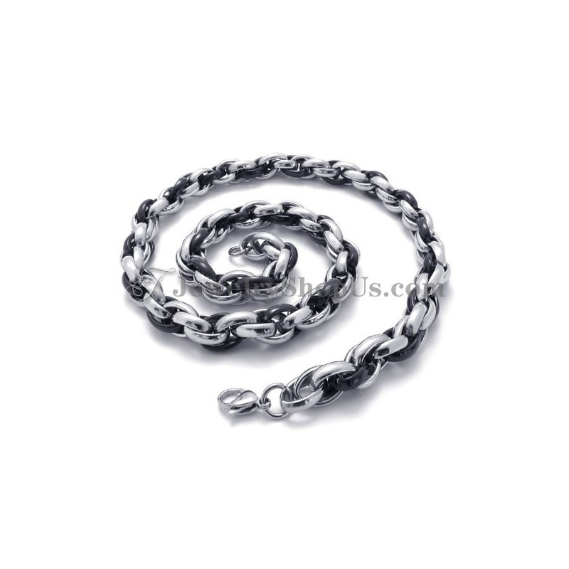 Elegante Collar De Titanio Negro Y Plateado