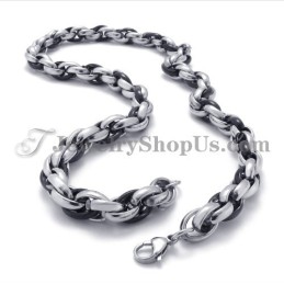 Elegante Collar De Titanio Negro Y Plateado