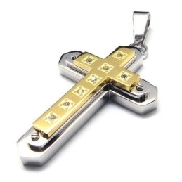 Collar Con Colgante De Cruz De Titanio Puro Dorado Para Hombre