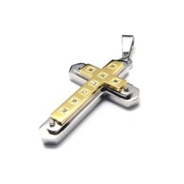 Collar Con Colgante De Cruz De Titanio Puro Dorado Para Hombre