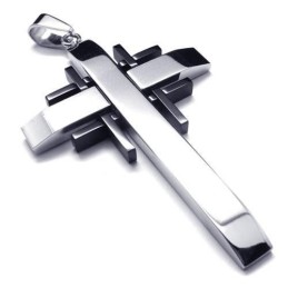 Collar Con Colgante De Cruz De Titanio Puro Y Plata Negra Para Hombre