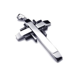 Collar Con Colgante De Cruz De Titanio Puro Y Plata Negra Para Hombre
