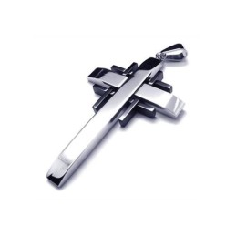 Collar Con Colgante De Cruz De Titanio Puro Y Plata Negra Para Hombre
