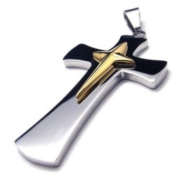 Collar Con Colgante De Cruz De Titanio Puro, Plata Y Oro Para Hombre