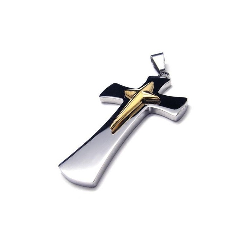 Collar Con Colgante De Cruz De Titanio Puro, Plata Y Oro Para Hombre Collar Con Colgante De Cruz De Titanio Puro, Plata Y Oro Para Hombre