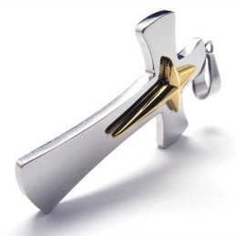 Collar Con Colgante De Cruz De Titanio Puro, Plata Y Oro Para Hombre
