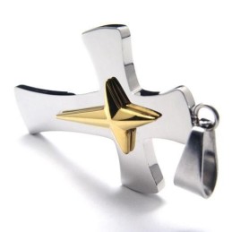 Collar Con Colgante De Cruz De Titanio Puro, Plata Y Oro Para Hombre