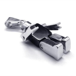 Collar Con Colgante De Robot De Titanio Puro Y Plata Negra Para Hombre