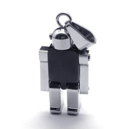 Collar Con Colgante De Robot De Titanio Puro Y Plata Negra Para Hombre
