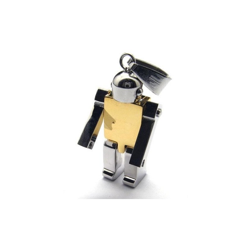 Collar Con Colgante De Robot De Titanio Puro Dorado Para Hombre (Nuevo)