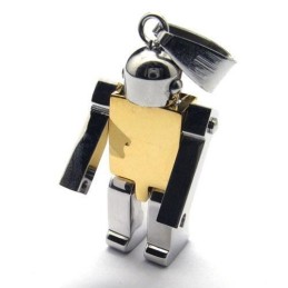 Collar Con Colgante De Robot De Titanio Puro Dorado Para Hombre (Nuevo)