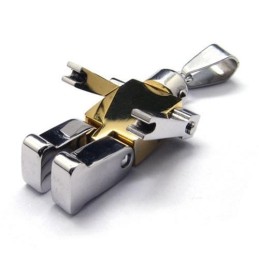 Collar Con Colgante De Robot De Titanio Puro Dorado Para Hombre (Nuevo)