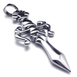 Collar Con Colgante De Espada Y Cruz De Titanio Puro Y Plata Para Hombre