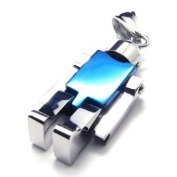 Collar Con Colgante De Robot De Titanio Puro Para Hombre, Color Azul Y Plateado